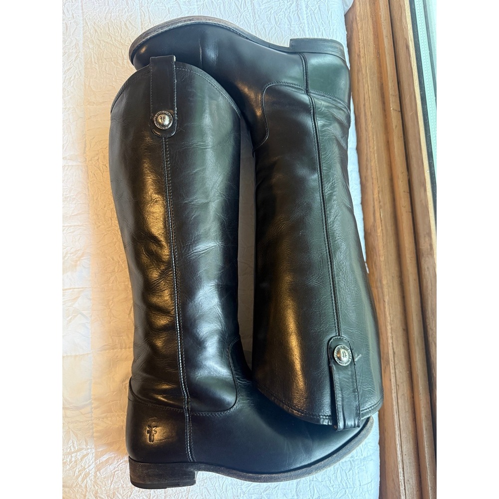 Frye Melissa Button Tall Riding Boots Womens 7 Black Leather Knee High Pull On